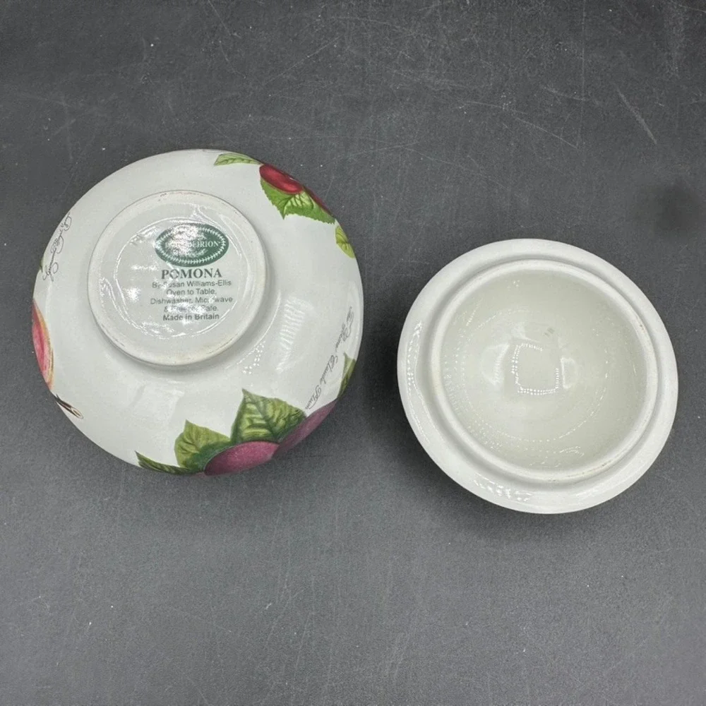 Vintage Portmeirion Pomona Sugar Bowl Lidded Jar White Fruit Floral Cottage Boho